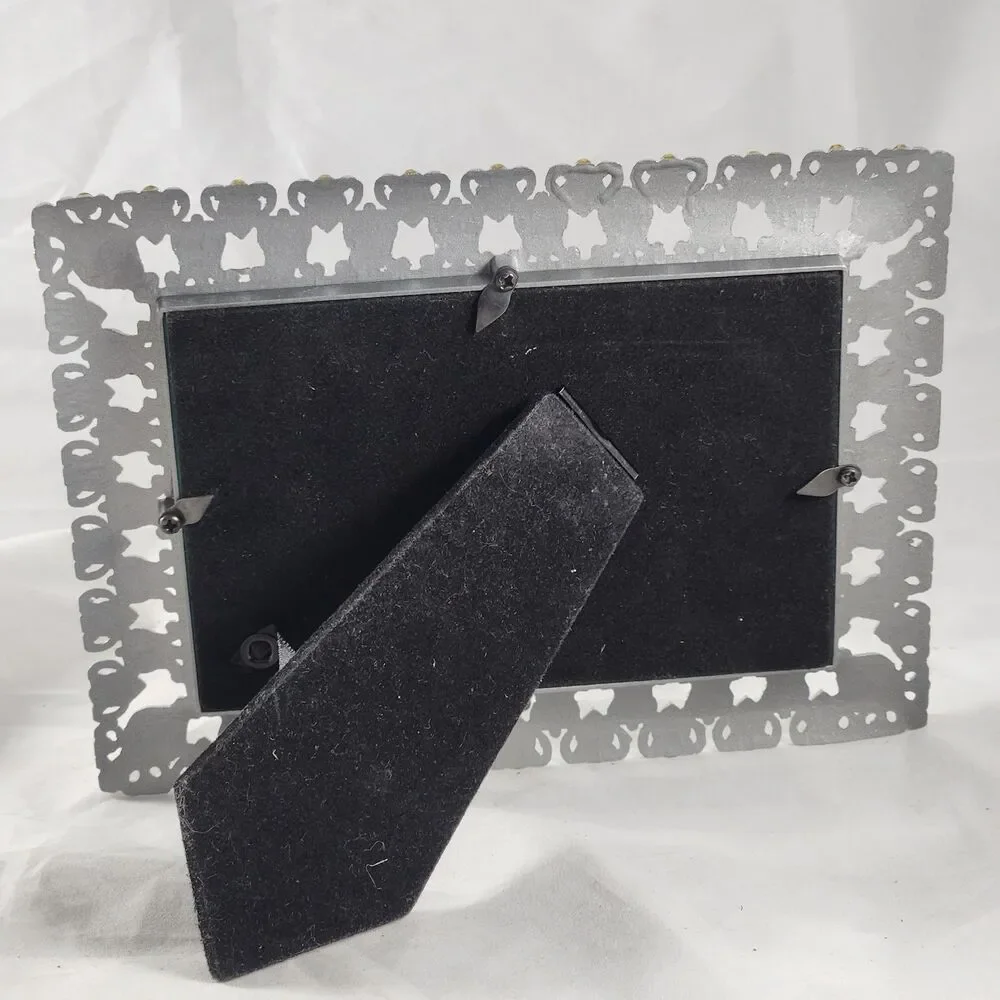 4 x 6 in Ornate Silver Tone Heart Photo Frame Faux Mother of Pearl Inlay